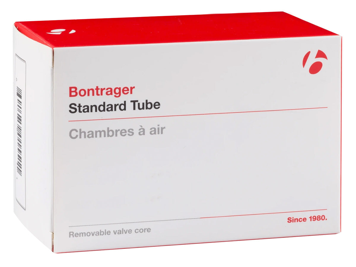 Bontrager 48mm Valve Stem Schrader Valve Tube, studio view shown in box