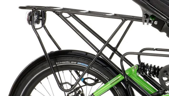 HP Velotechnik Rear Rack for the Grasshopper fx Recumbent Bicycle mounted on bicycle