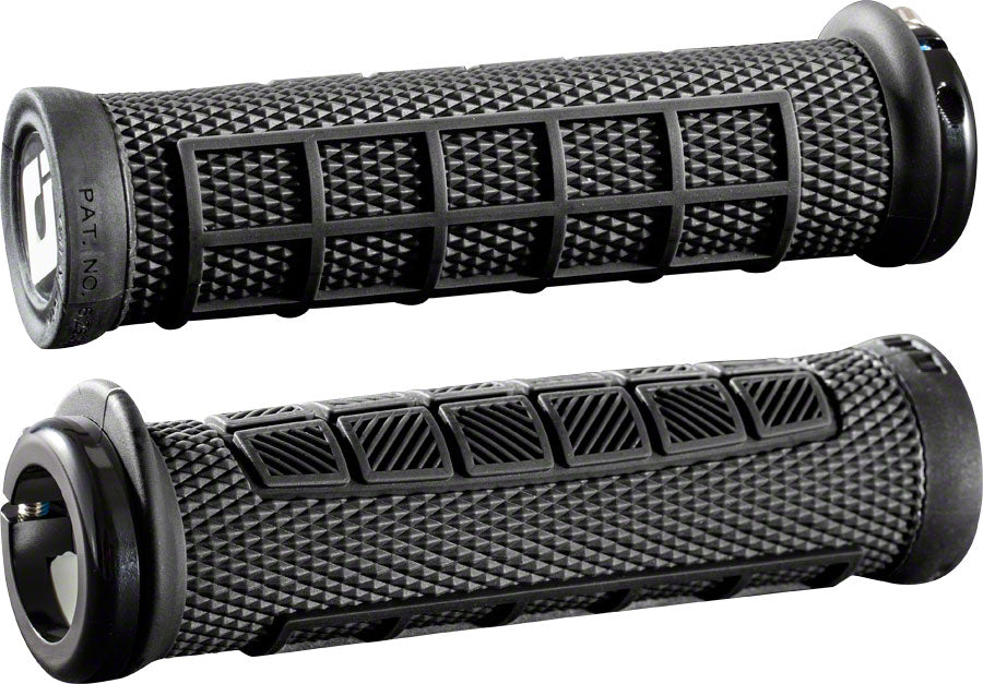 ODI Elite Pro Lock-On Black Bicycle Grips on a white background, black grips