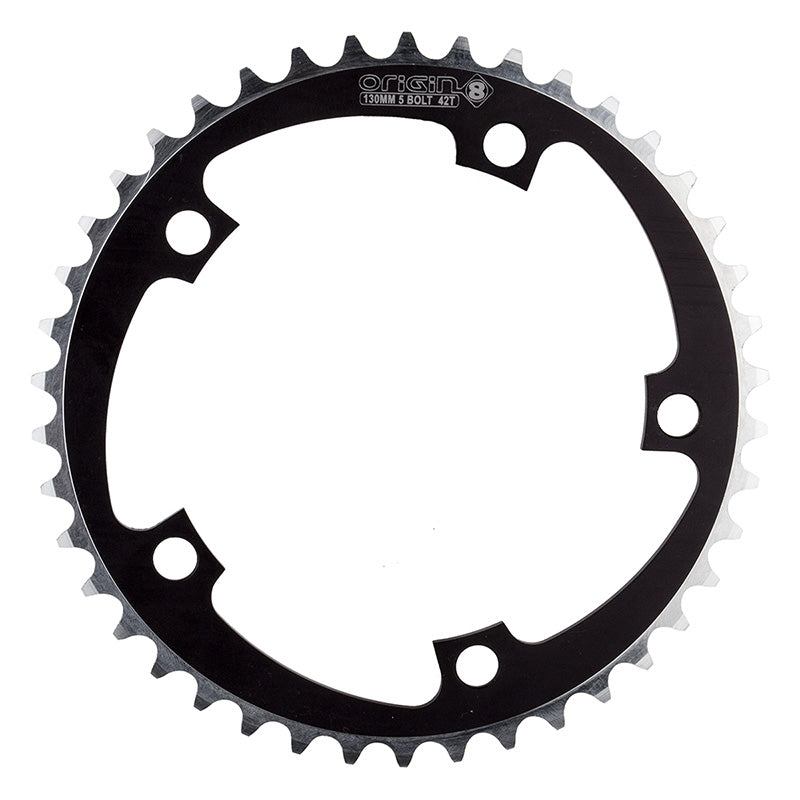 Origin8 Chainring Alloy Non-Ramped 130mm BCD 5 Bolt Blk 42T