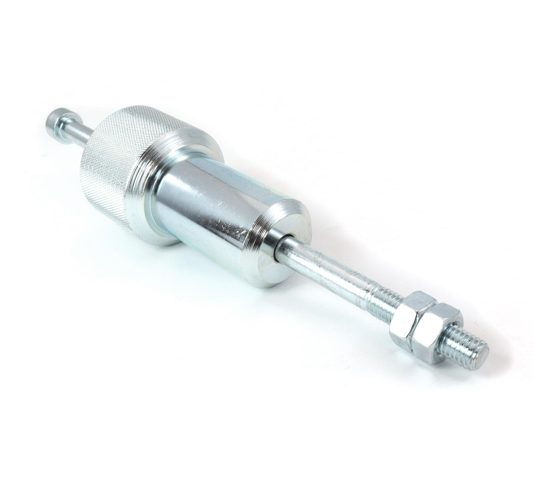 Studio image of silver Hase slide hammer tool with two nuts threaded onto the right side of the bolt.