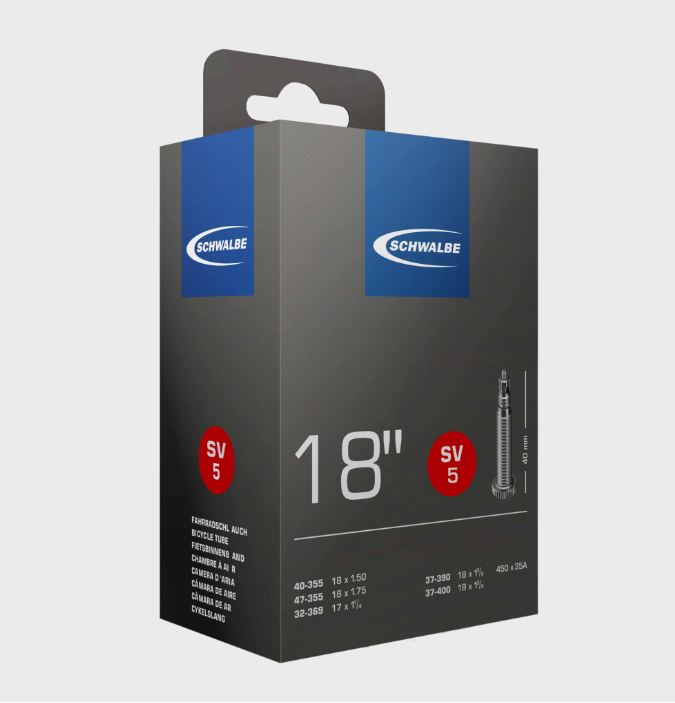 Schwalbe SV5 Presta Valve Tube 18 x 1.5-1.75 inch (355-369-390-400-450mm)