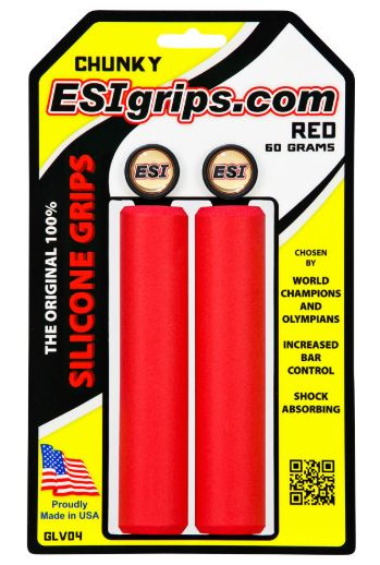 ESI Chunky Grips 32mm showing the yellow and white packaging with the grips inside