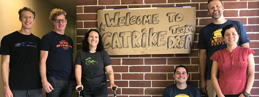 Andrea Peet, triker with ALS who participated in 50 marathons in each state, visits the Catrike factory in Orlando, Florida.