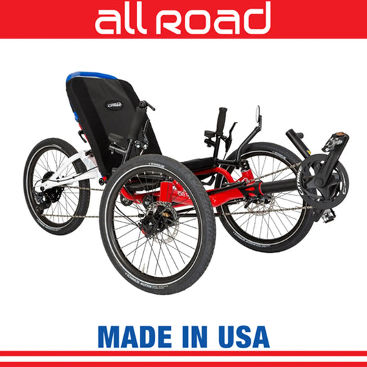 Image of the Catrike All Road in a Limited Edition Red, White and Blue Patriotic color scheme against a white background.