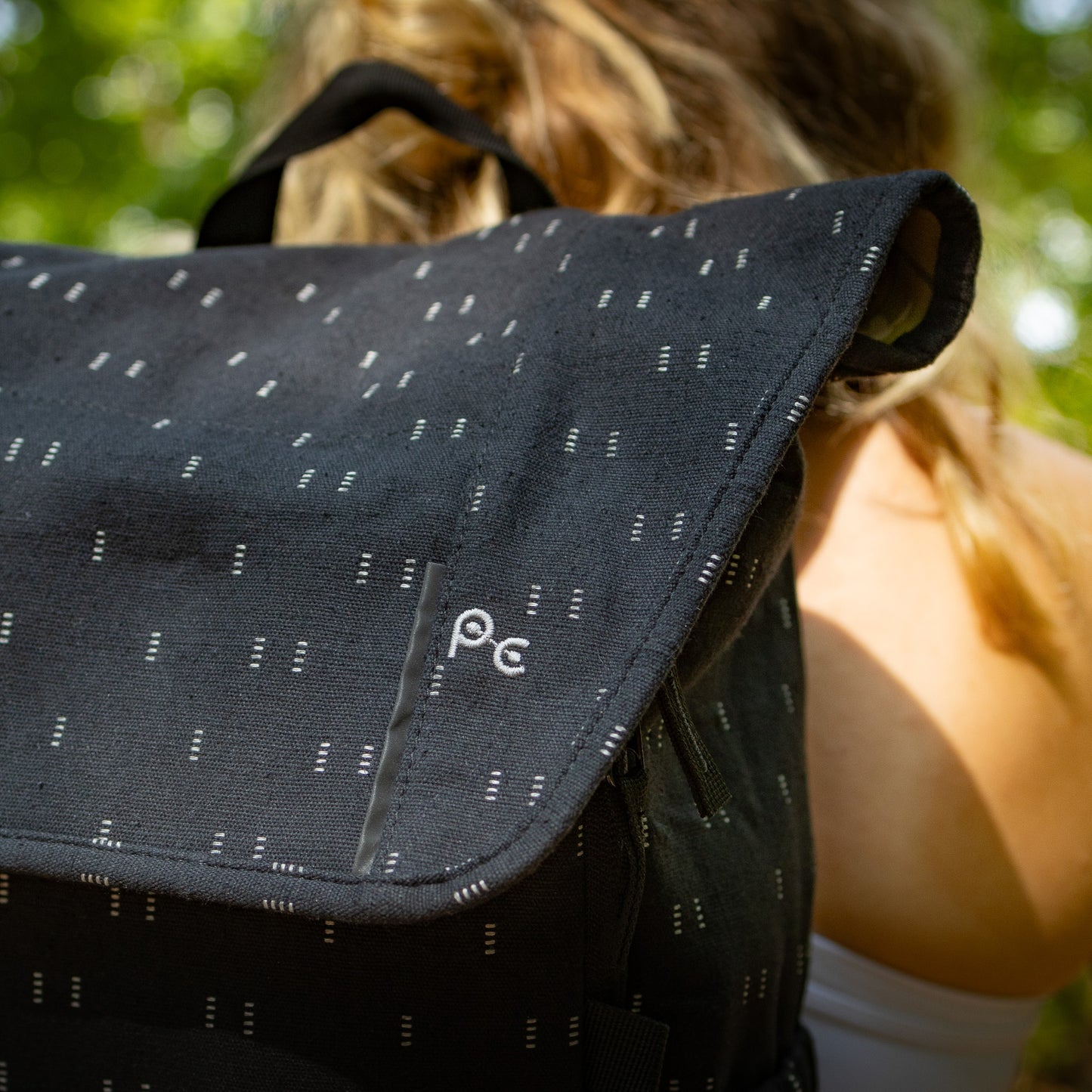 Po Campo Atria Backpack Black City Lights outdoor image closeup 
