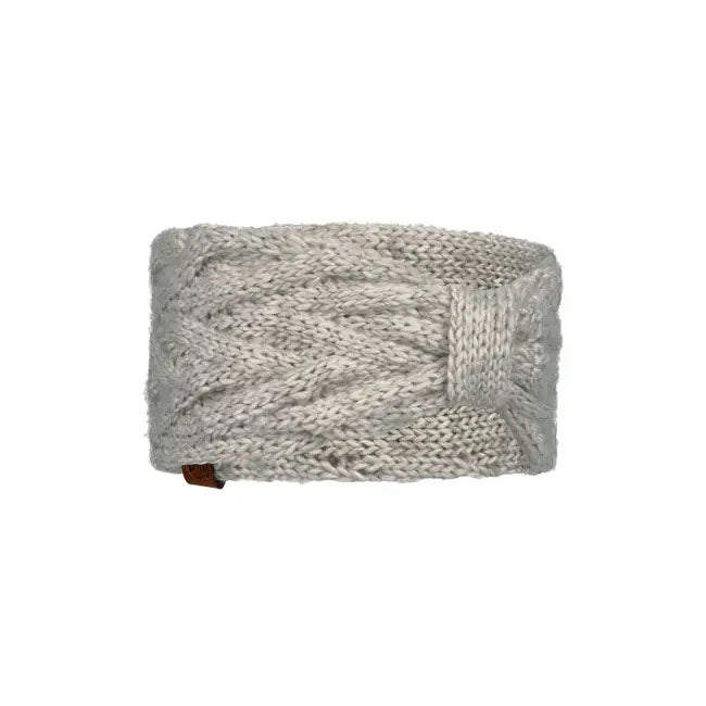 Studio image of Buff Knitted Headband in light grey. 