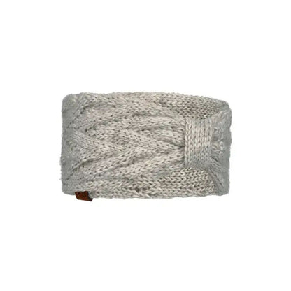 Studio image of Buff Knitted Headband in light grey. 