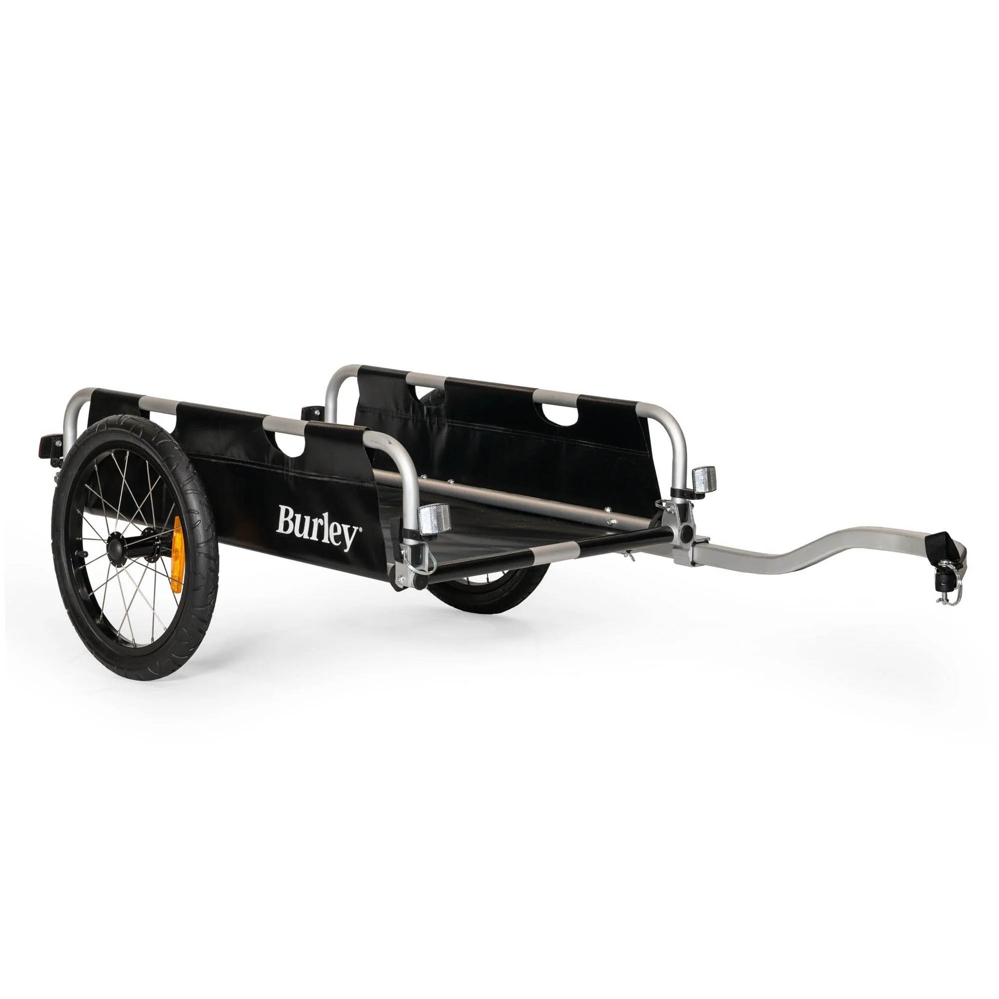 Front quarter view of the Burley Flatbed Cargo Trailer, shown on a white background.