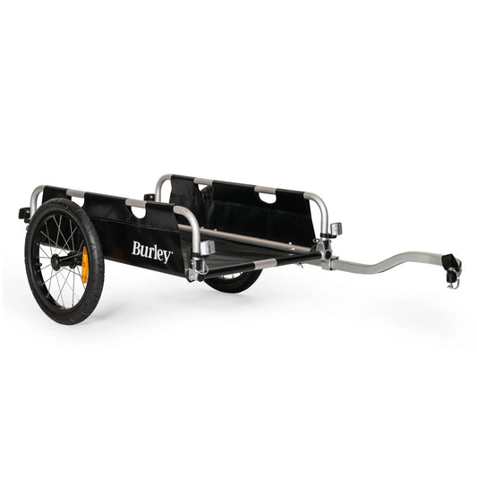 Front quarter view of the Burley Flatbed Cargo Trailer, shown on a white background.