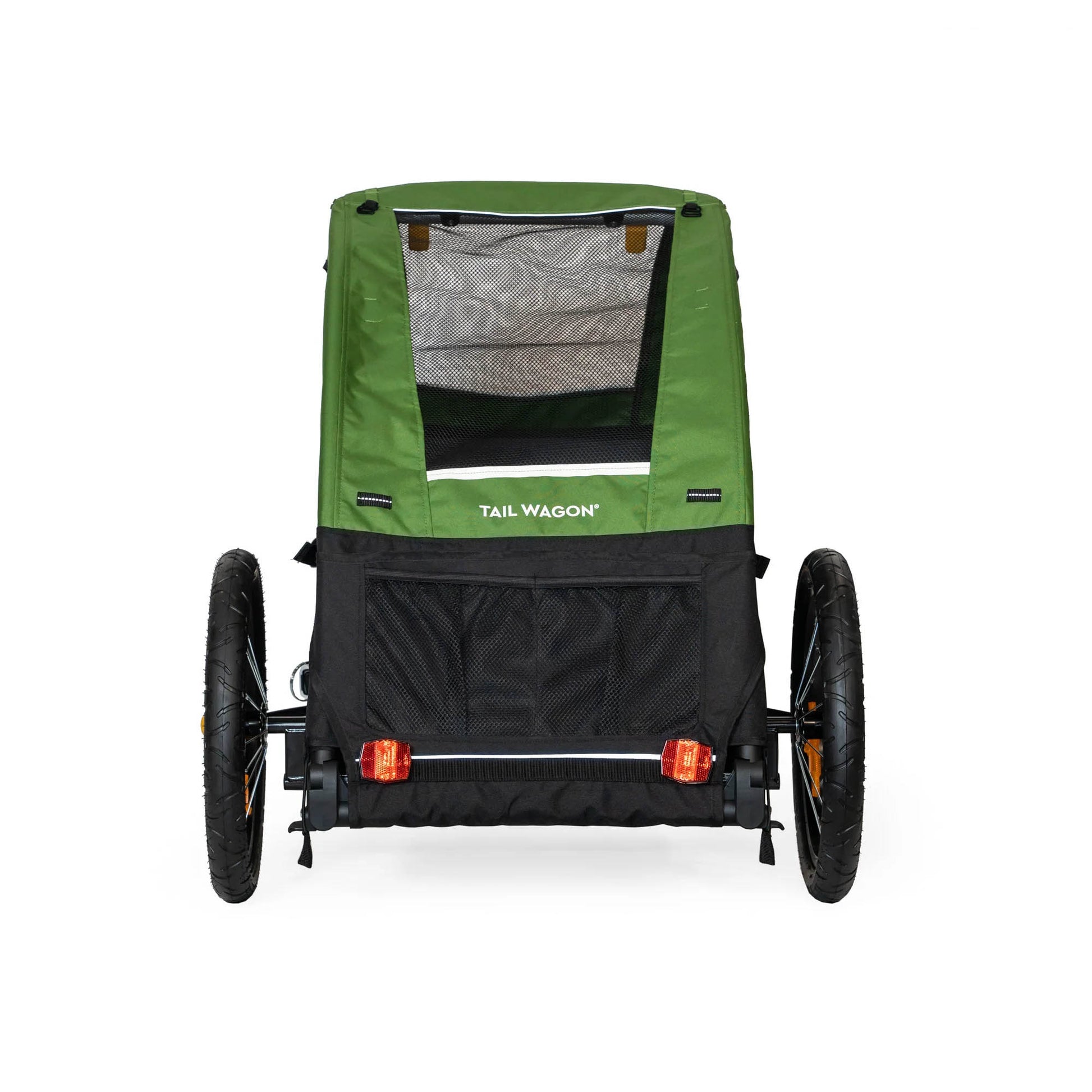 Rear view of the Burley Tail Wagon Pet Trailer, shown on a white background.