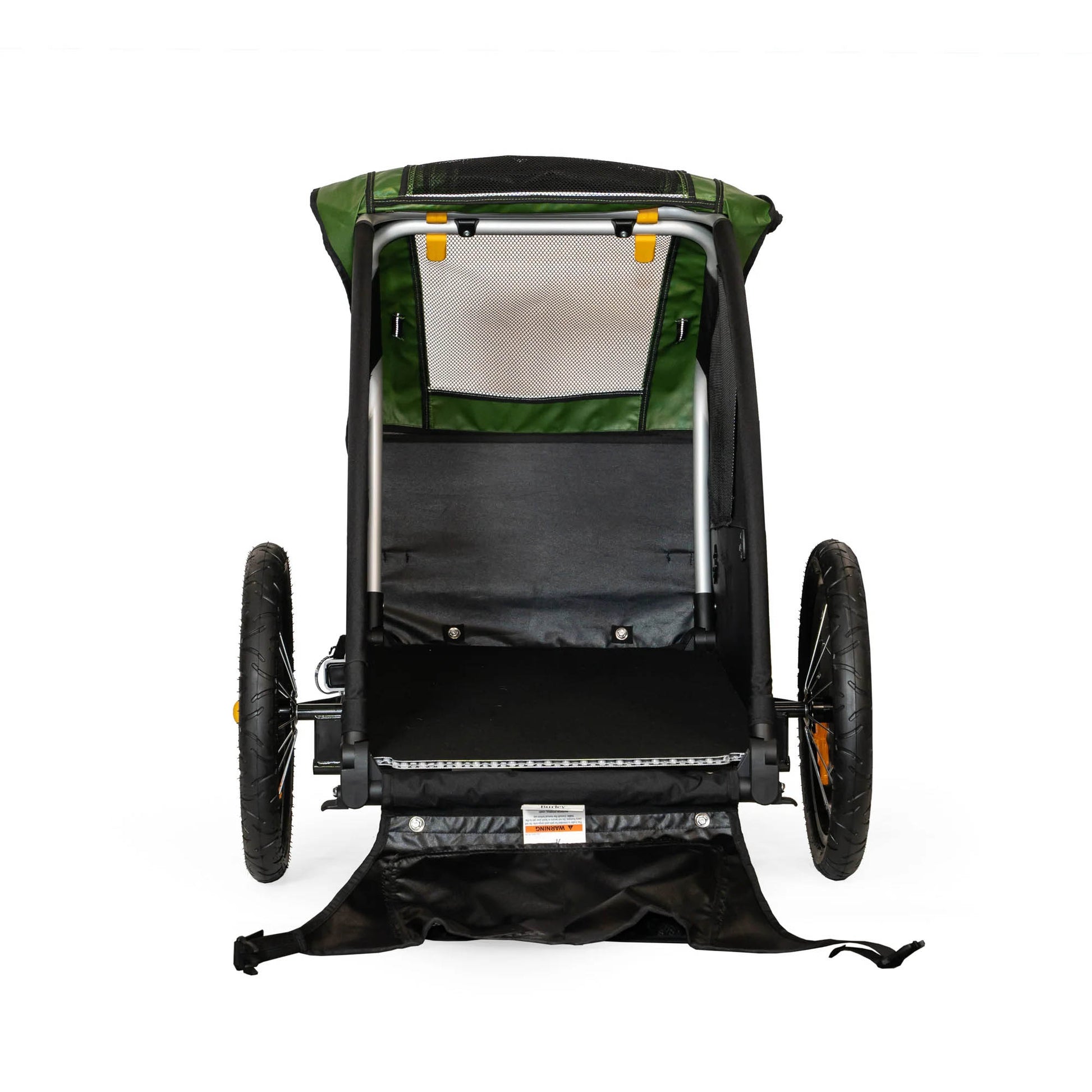 Front view of the Burley Tail Wagon Pet Trailer, shown with the front open, on a white background.