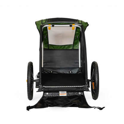 Front view of the Burley Tail Wagon Pet Trailer, shown with the front open, on a white background.