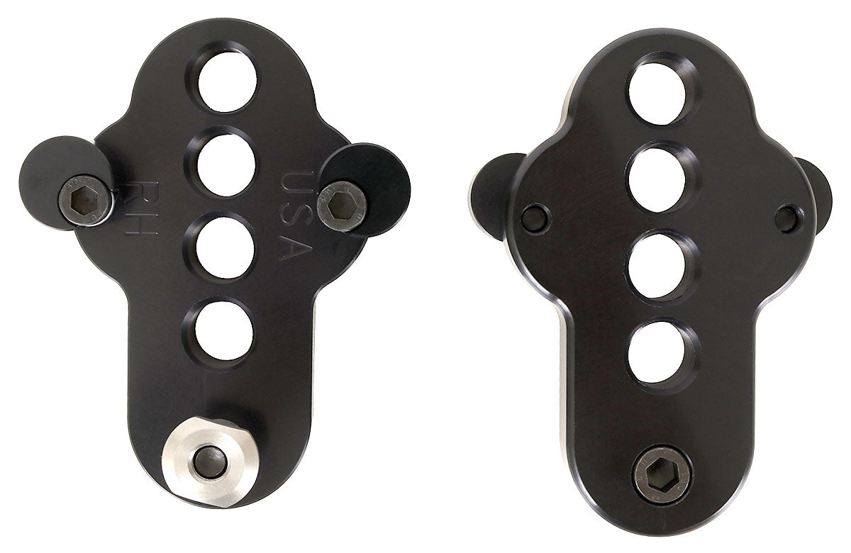 CJ Ackley Machine Company Wide Black Crank Arm Shorteners Pair showing a top and bottom view.