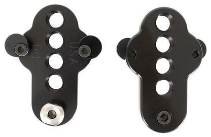 CJ Ackley Machine Company Wide Black Crank Arm Shorteners Pair showing a top and bottom view.