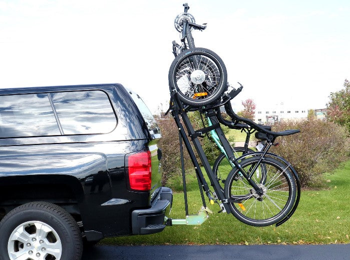 Draftmaster Auto Rack HR-2T Trike - 2" Hitch Side View Image of Rack on Truck with Trikes