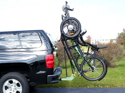 Draftmaster Auto Rack HR-2T Trike - 2" Hitch Side View Image of Rack on Truck with Trikes