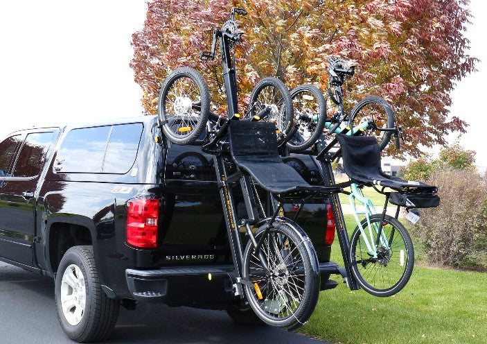 Draftmaster Auto Rack HR-2T Trike - 2" Hitch Back Image of Rack on Truck with Trikes