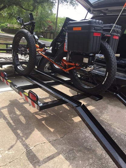 Easy Load Tray X-Large 2" Hitch Rack, rear quarter view with trike loaded