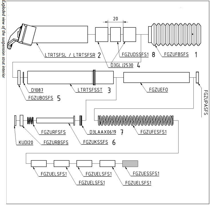 HP Velotechnik exploded view of the suspension strut interior
