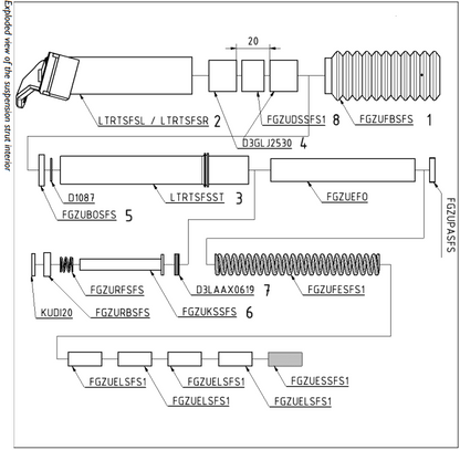 HP Velotechnik exploded view of the suspension strut interior