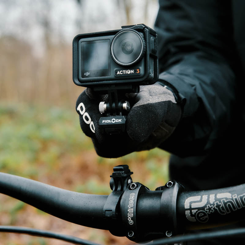 Fidlock PINCLIP Action Cam Mount mounted to DJI Action 3 camera