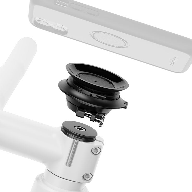 Fidlock VACUUM Ahead Cap Base Mount System mounted to headstem with phone being attached studio image