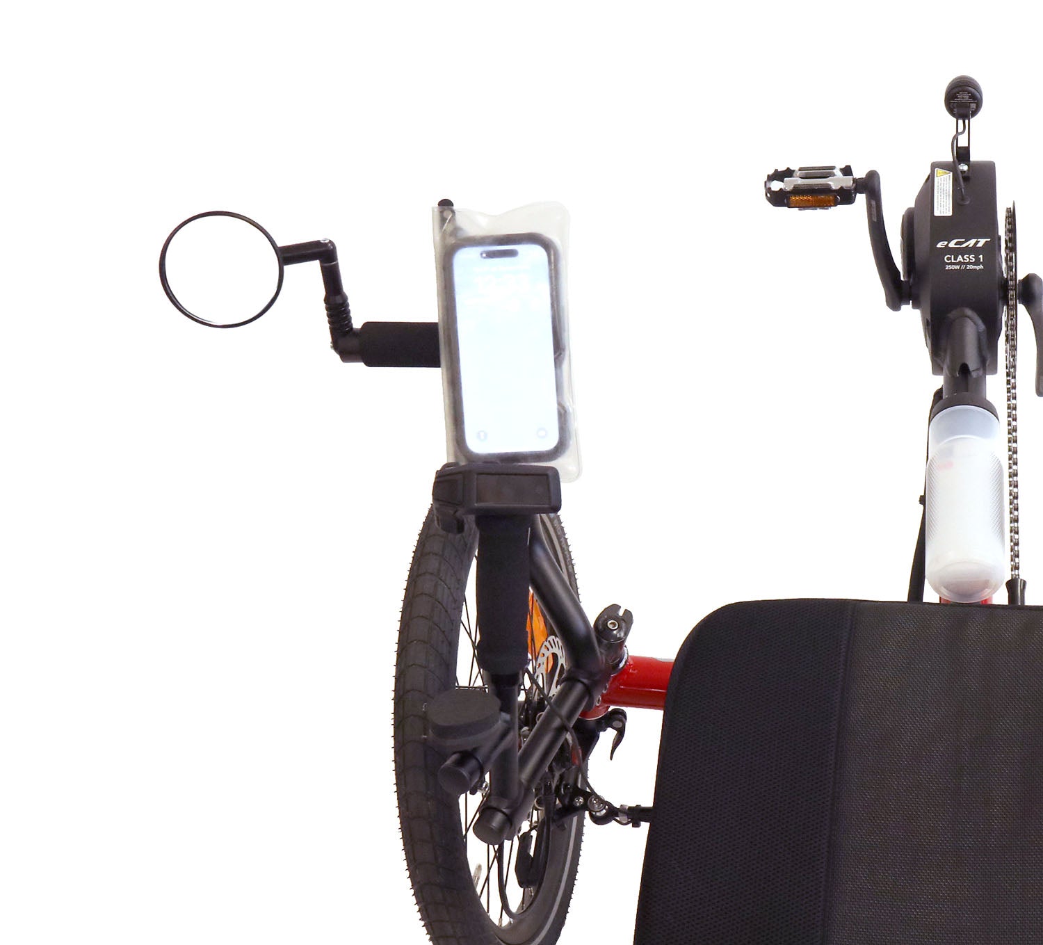 Fidlock VACUUM Universal Phone Case Large, studio view shown mounted on trike, with phone