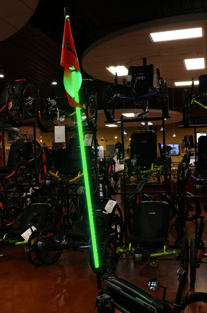 Glowwhips 4ft Bicycle Light Kit Green, mounted on ICE Trike