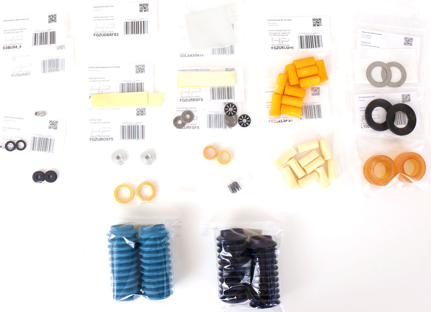 HP Velotechnik Scorpion Front Suspension Service Kit, shown with included parts