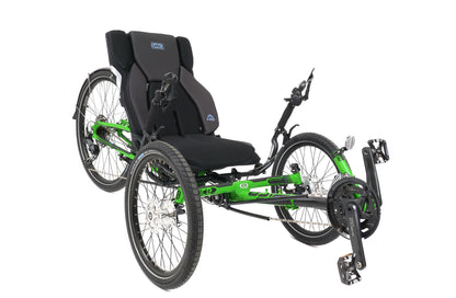 ICE Adventure HD 26 Kiwi Green Recumbent Trike, studio front quarter view