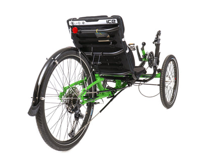 ICE Adventure HD 26 Kiwi Green Recumbent Trike, studio rear quarter view