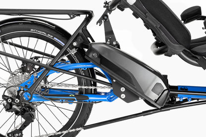 ICE Electric Assist (Angled) Battery Mount For ICE Suspension Racks view showing installation on an ICE Trike
