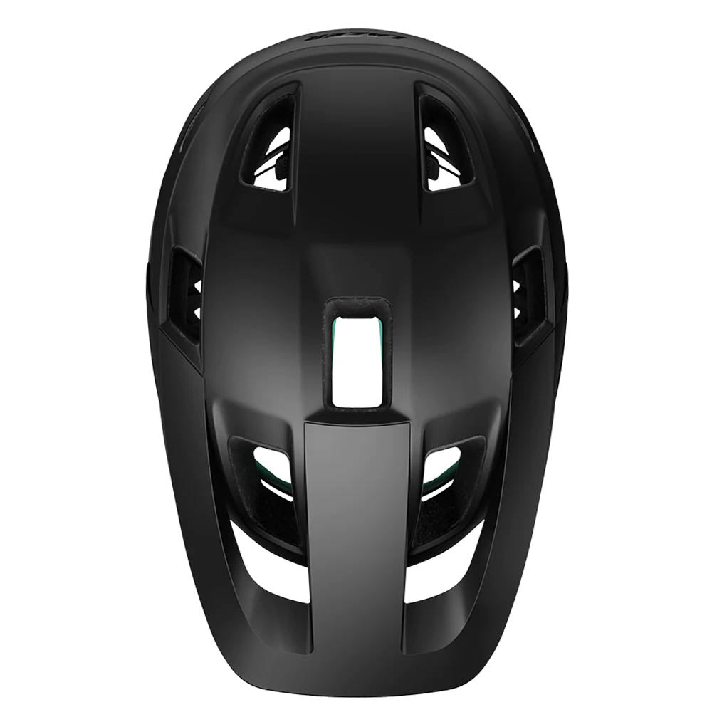 Top view of the Lazer Finch Kineticore Youth Bike Helmet in Matte Black against a white background.