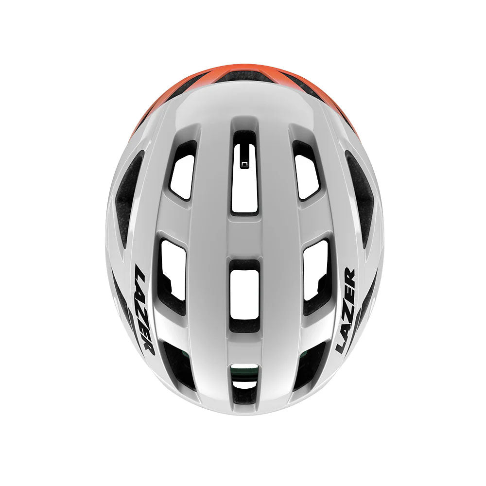 Lazer Tonic Kineticore Helmet White Orange, studio top view