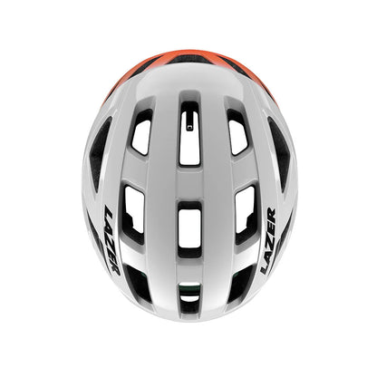 Lazer Tonic Kineticore Helmet White Orange, studio top view