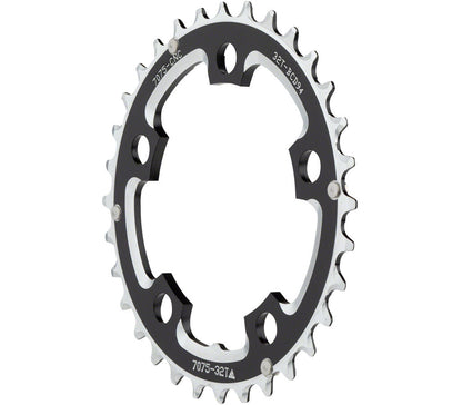 MSW Multi Speed 32t 94mm BCD 5 Bolt Middle Black Chainring, studio front quarter view