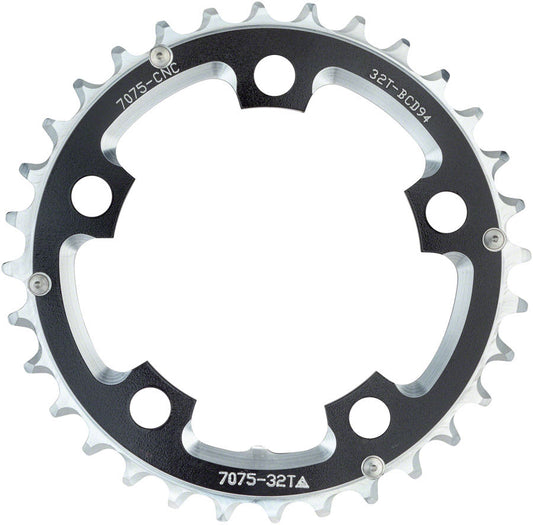 MSW Multi Speed 32t 94mm BCD 5 Bolt Middle Black Chainring, studio side view