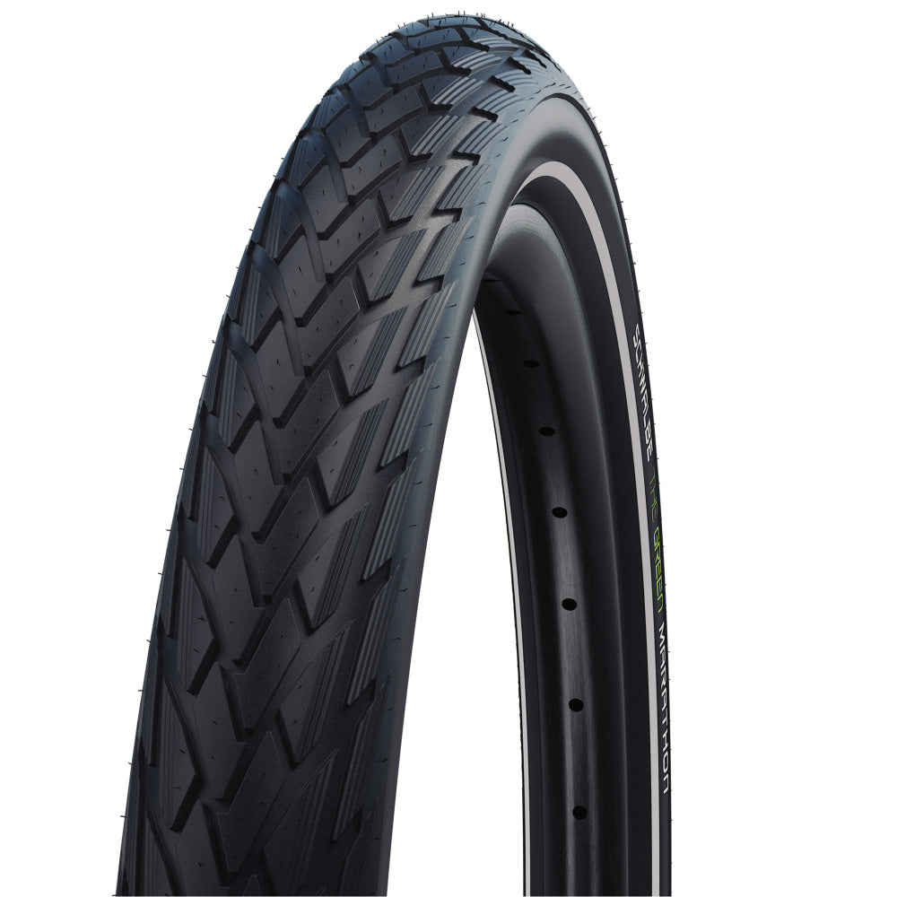 Schwalbe Green Marathon Tire 26 x 1.50, studio front quarter view