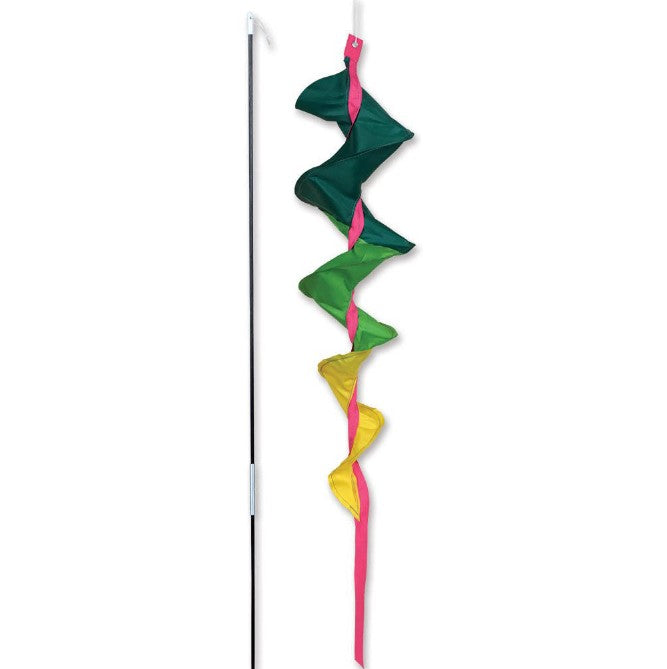 SoundWinds Small Fusilli Spinning Bike Windsock Green Yellow Studio Image