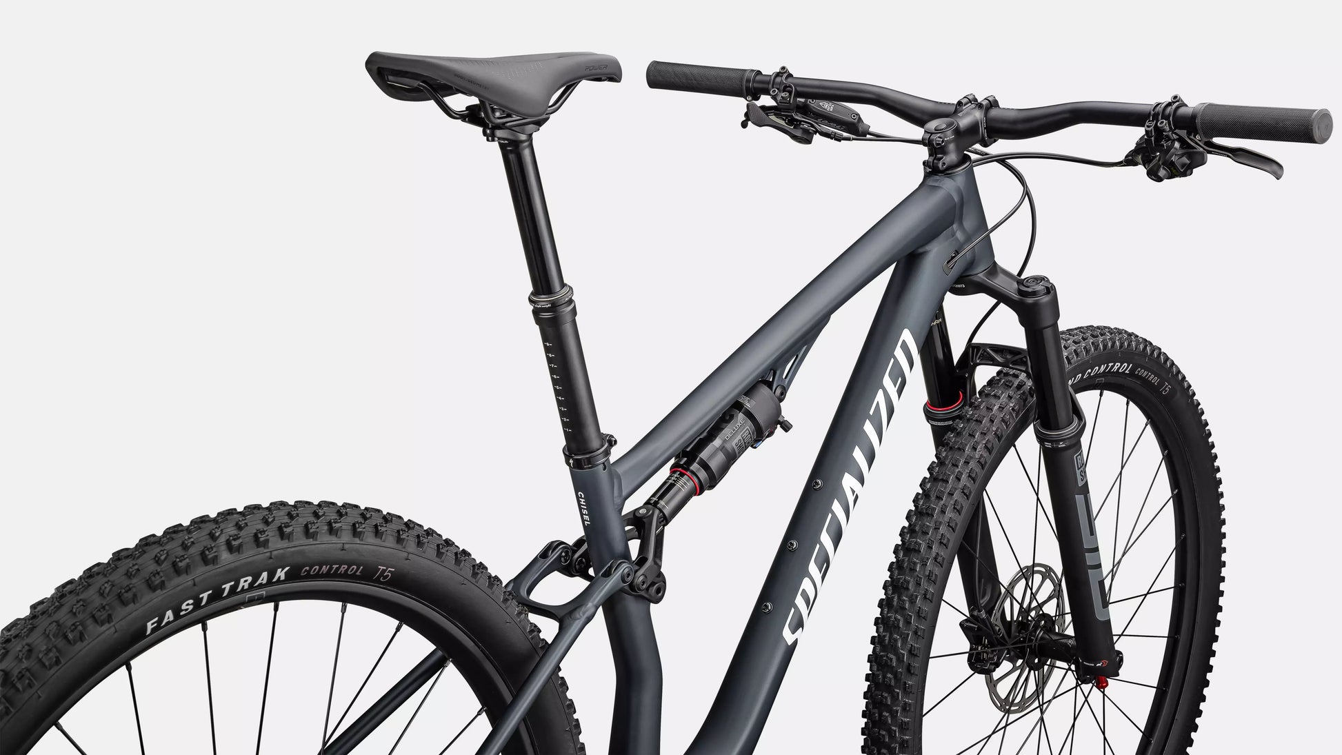Specialized Chisel Comp Satin Metallic Deep Lake/ Gloss White, studio cockpit view