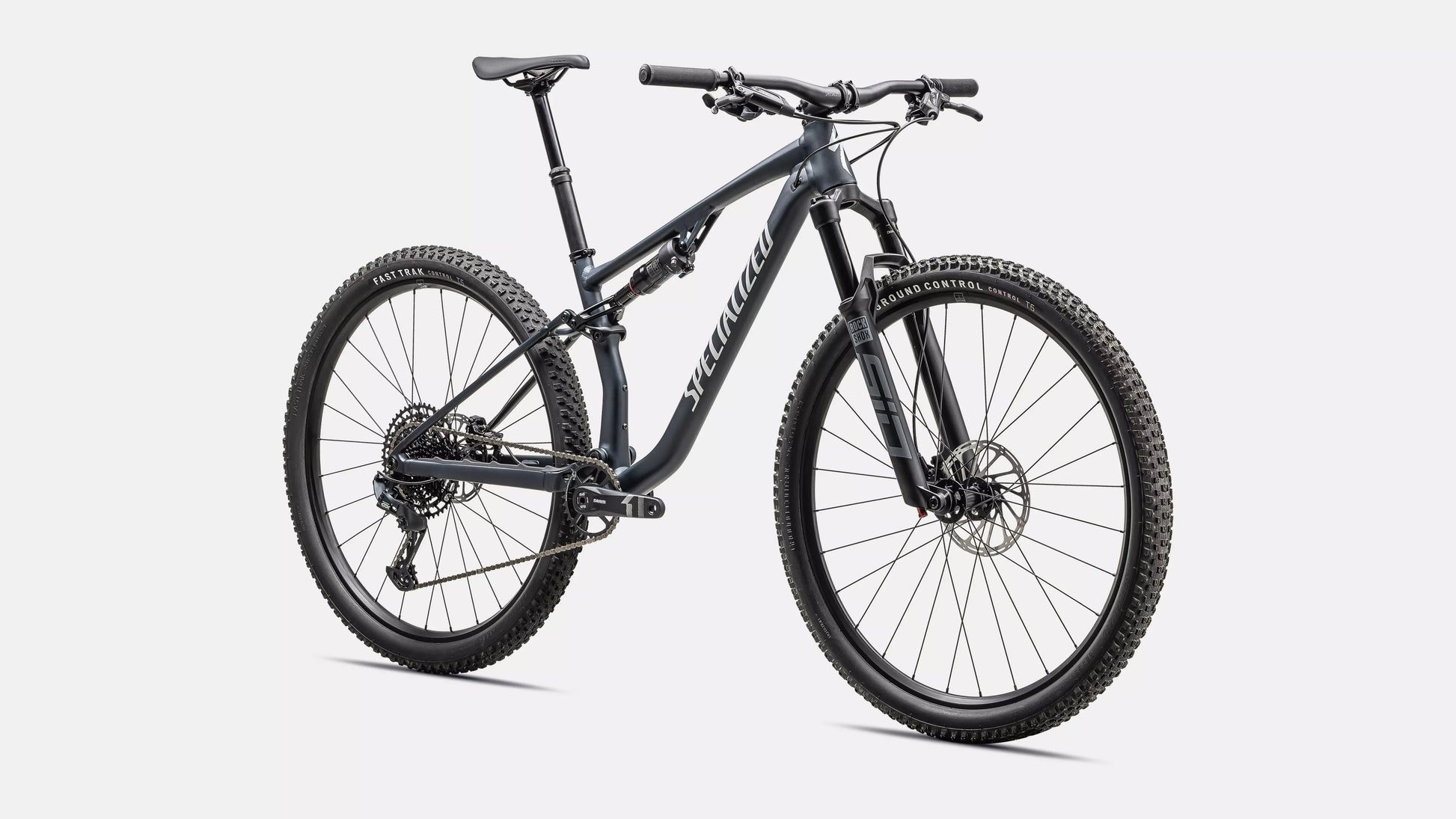 Specialized Chisel Comp Satin Metallic Deep Lake/ Gloss White, studio front quarter view