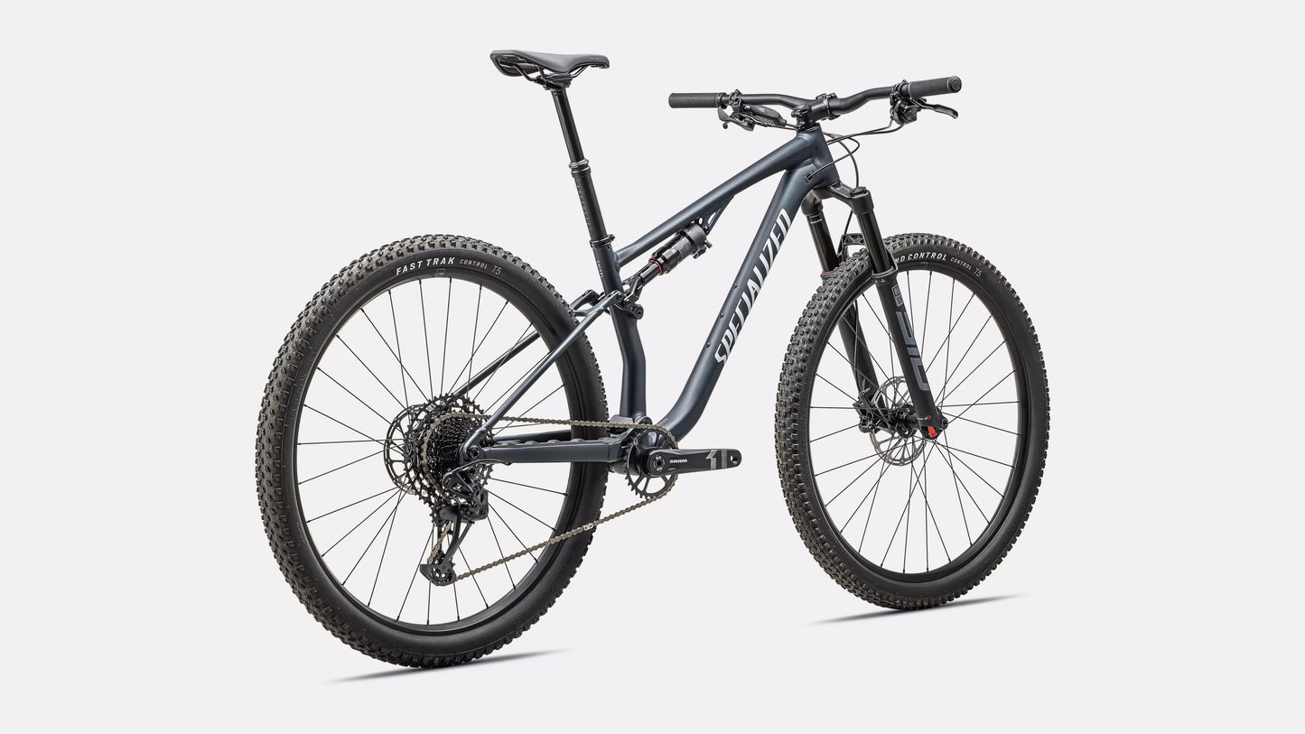 Specialized Chisel Comp Satin Metallic Deep Lake/ Gloss White, studio rear quarter view