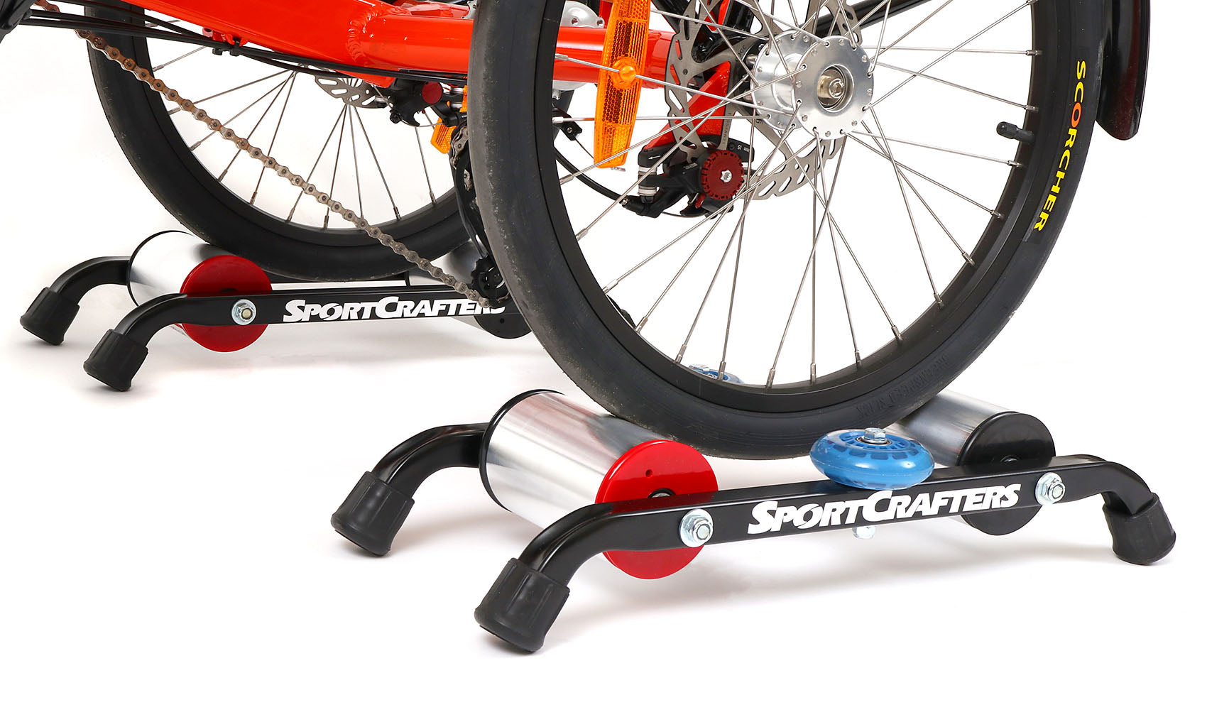 Sportcrafters Two-Wheel Drive Recumbent Trike Trainer Set with trike mounted