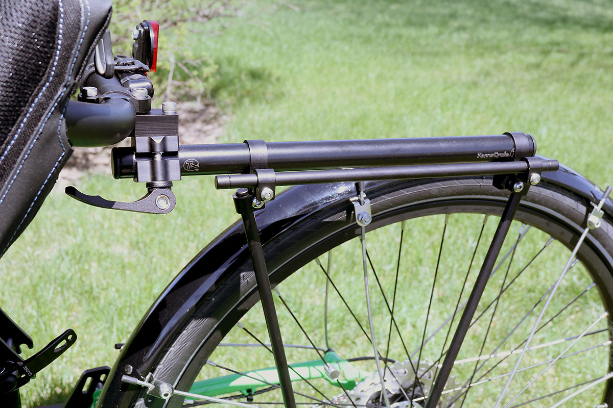 T-Cycle Easy Trike Rack (Reversible One Side) 1.0in mounted on a green ICE Adventure, side view