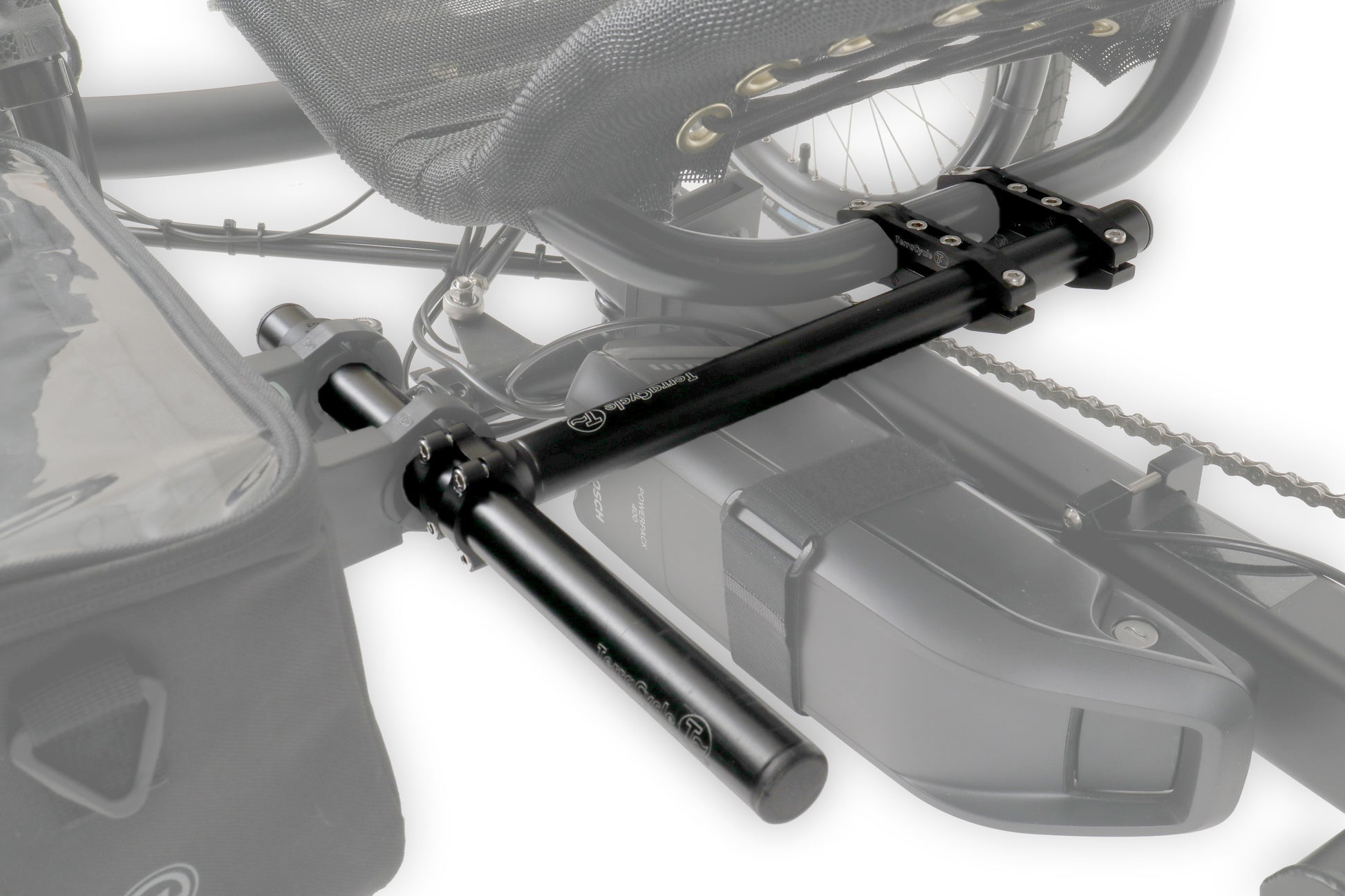 T-Cycle Greenspeed Magnum SeatSide Seat Mount Kit studio image mounted on Greenspeed magnum