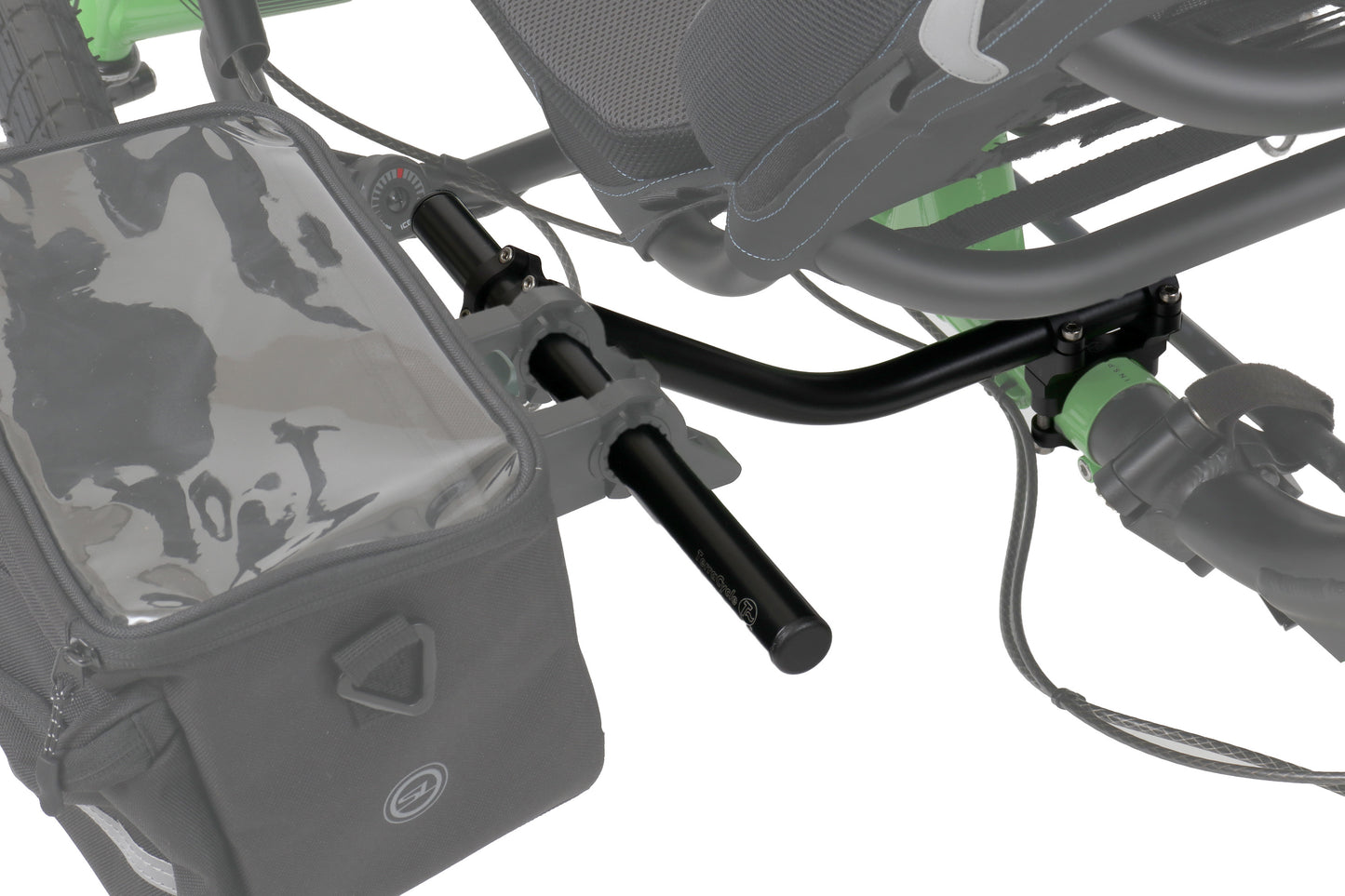 T-Cycle ICE SeatSide Main Frame Mount Kit mounted to ice trike with bag angle 2