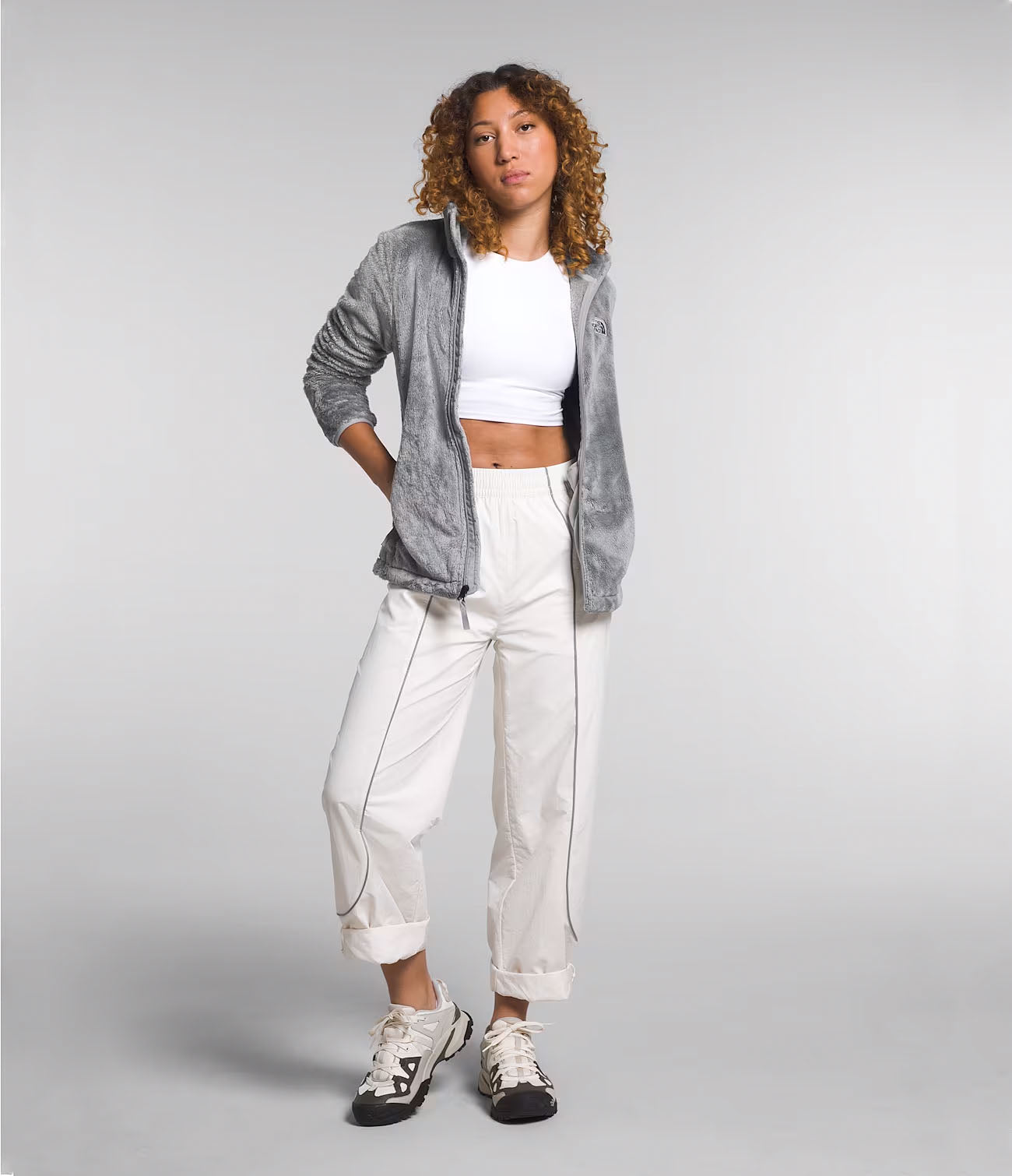 The North Face Women's Osito Jacket Meld Grey Natl Park Foundation, studio full length front view
