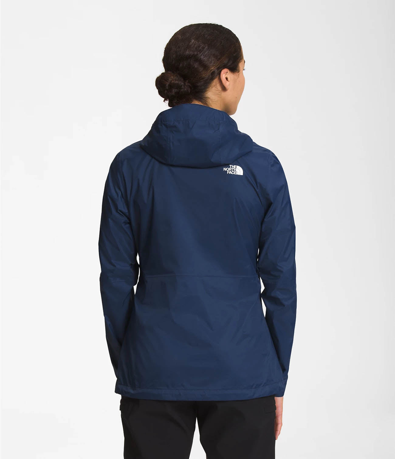 The North Face Womens Alta Vista Jacket Summit Navy being worn by model half-body back view studio image