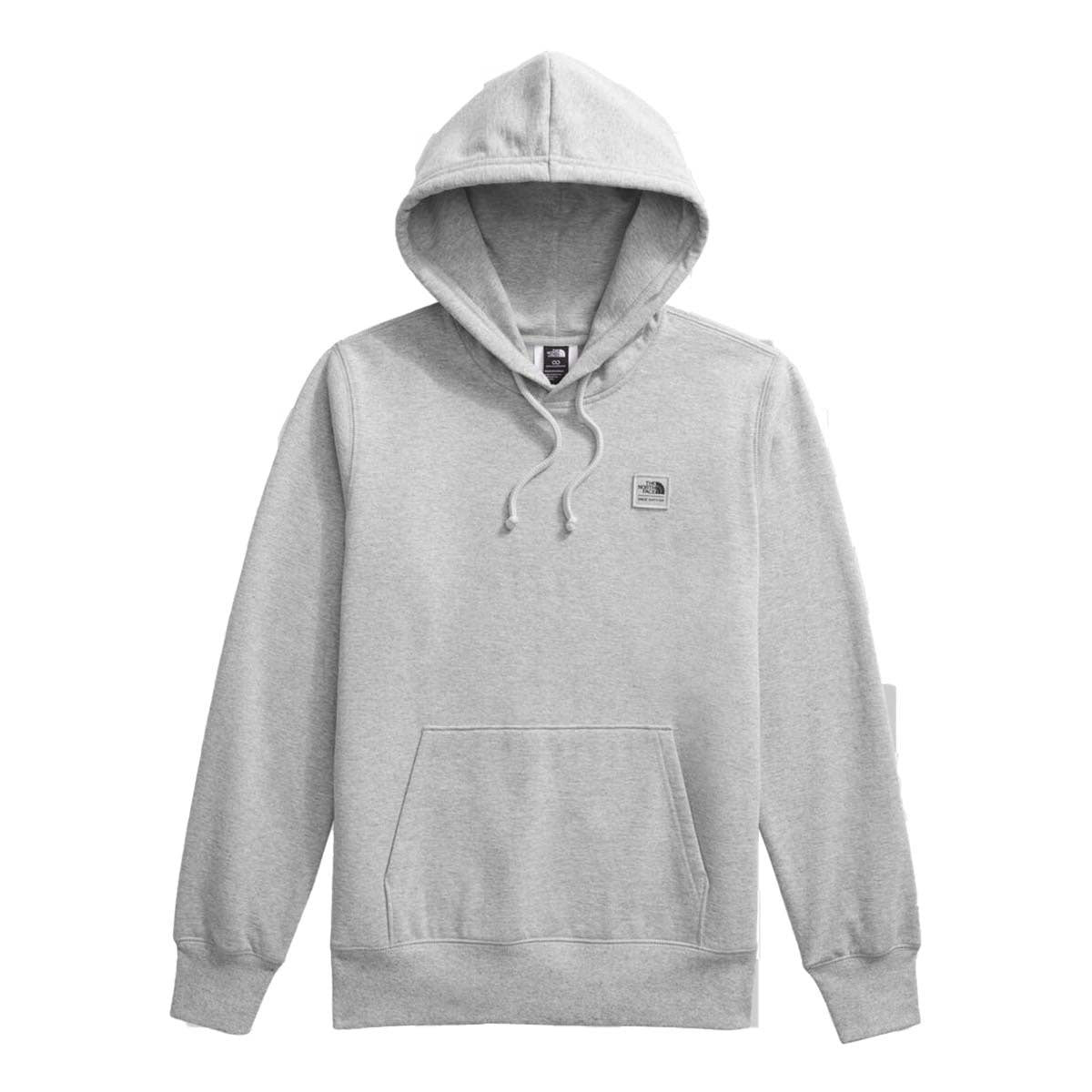 The North Face Womens Heritage Patch Pullover Hoodie TNF Light Grey Heather/Heritage Patch, studio front view